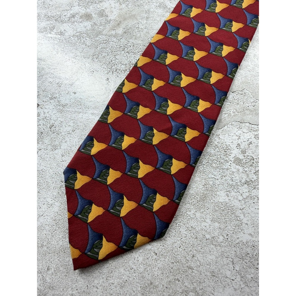 J. GARCIA Tie Mens One Size Red 100% Silk Geometric Pointed Necktie Made In USA